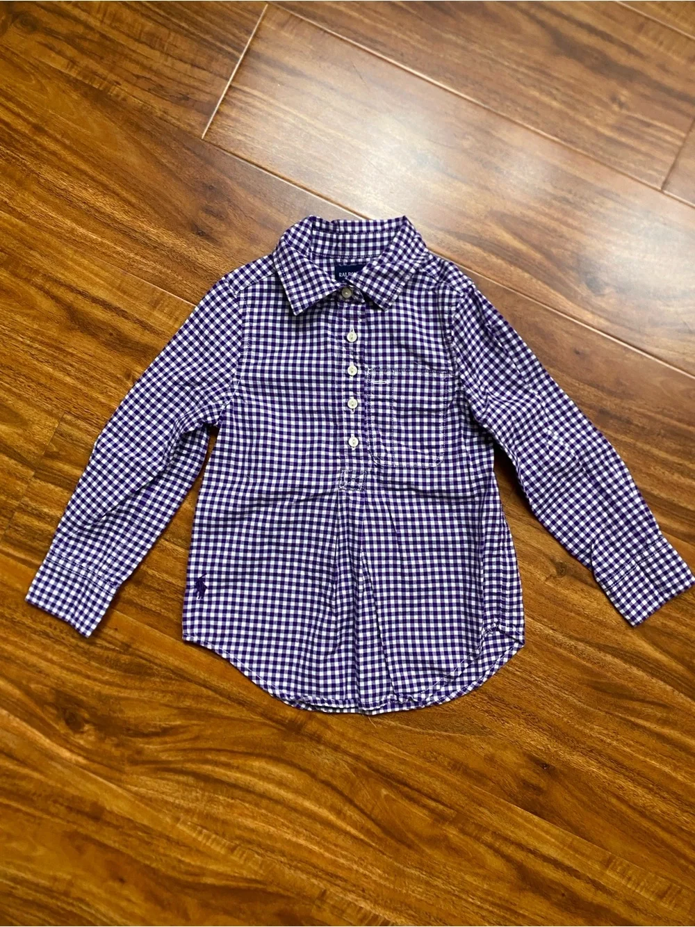 Ralph Lauren Girls Purple White Gingham Collared Button Shirt Size 3T Preppy